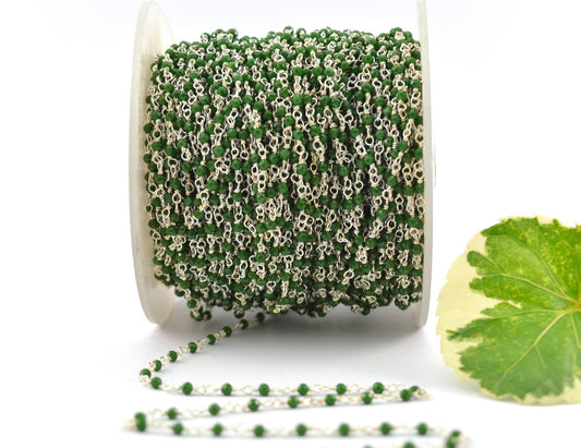 Beautiful Stone Rosary Chain in 925 Gold Silver - 2mm