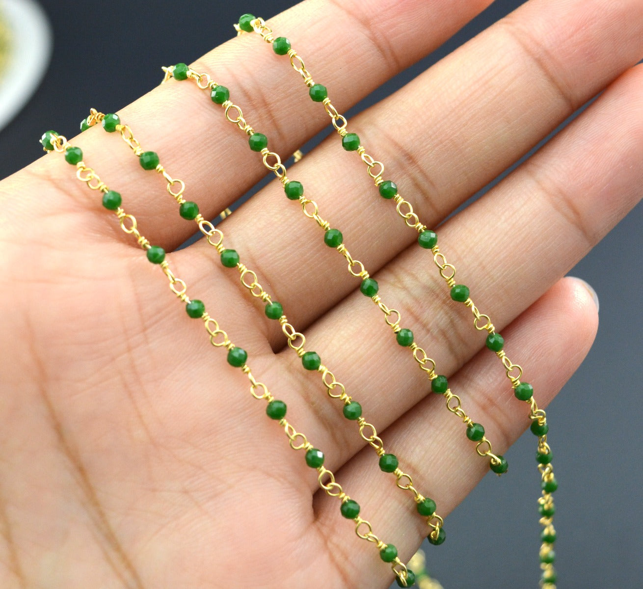 Beautiful Stone Rosary Chain in 925 Gold Silver - 2mm