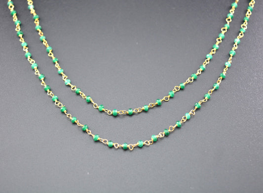 Green Onyx Rosary Chain, 925 Sterling Silver, 2mm Faceted - view 3