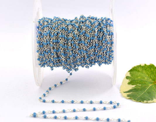 Turquoise Rosary Chain - 925 Silver, 2mm