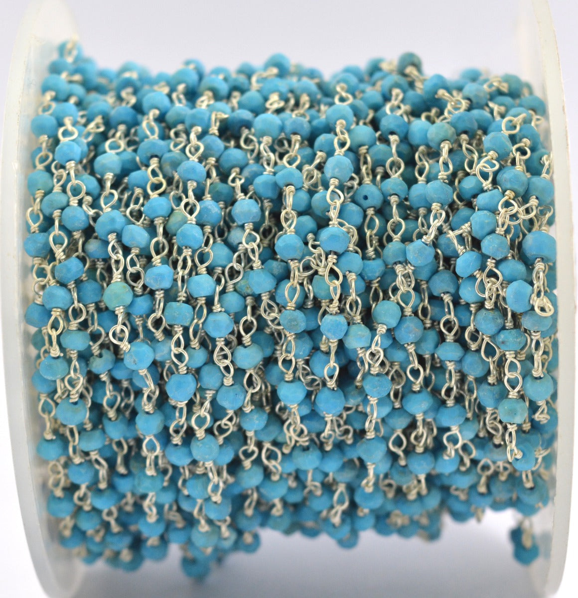 Stylish Turquoise Rosary Chain in 925 Silver - 2mm