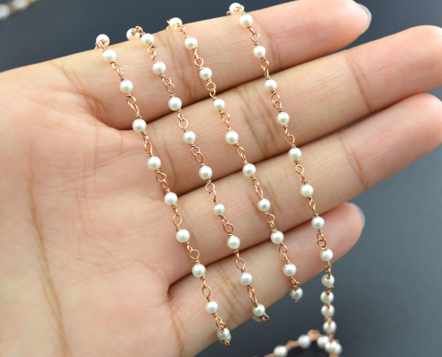 Unique 925 Silver Gold Rosary Chain - Pearl 2mm