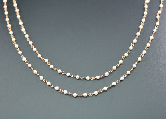 White Pearl Rosary Chain, 925 Sterling Silver, 2mm Smooth - view 3