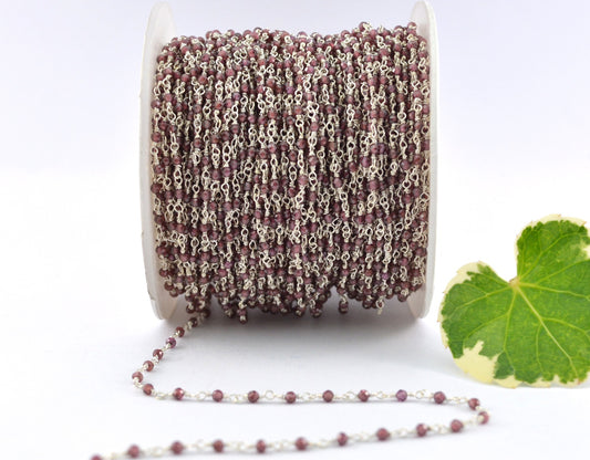 925 Silver Rosary Chain with Garnet - 2.00mm