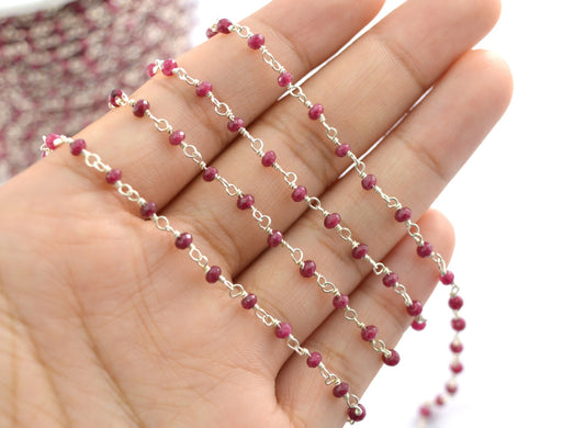 Stylish Ruby Rosary Chain in 925 Silver Gold - 2mm - view 3