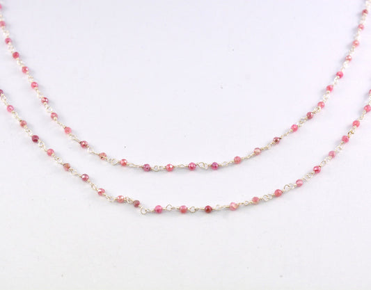 Red Coated Rosary Chain, 925 Sterling Silver, 2mm Faceted - view 3