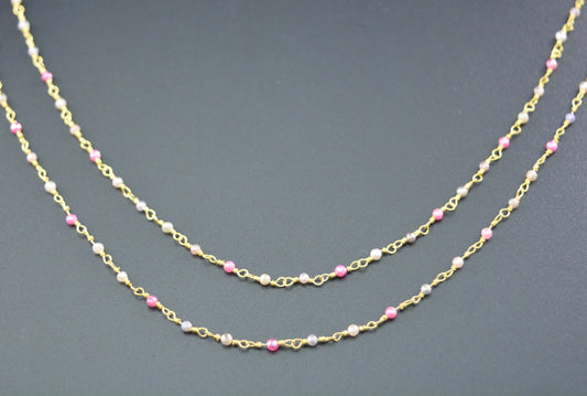 Emerald & Ruby & Sapphire Coated Rosary Chain, 925 Sterling Silver, 2mm Faceted - view 3