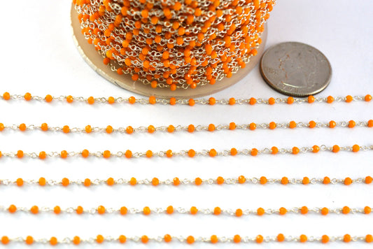 Orange Chalcedony Rosary Chain, 925 Sterling Silver, 2mm Faceted - view 3