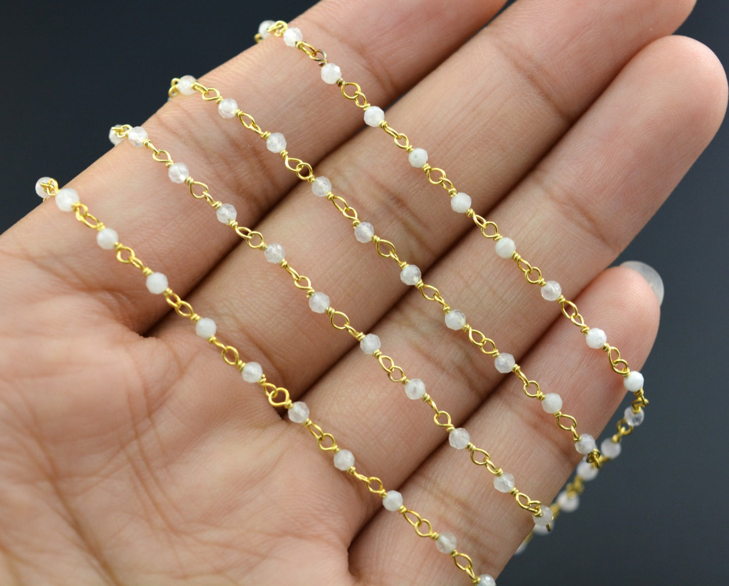 Charming 925 Silver Gold Rosary Chain - Moonstone 2mm