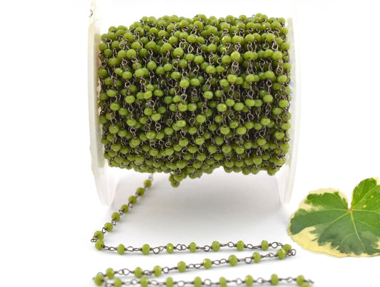 Chalcedony Rosary Chain - 925 Silver Gold, 2mm