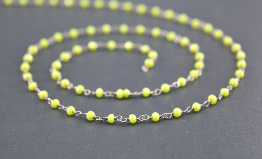 Peridot Chalcedony Rosary Chain, 925 Sterling Silver, 2mm Faceted - view 3