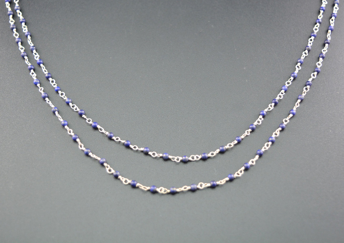 Handmade 925 Silver Gold Rosary Chain - Lapis 2mm