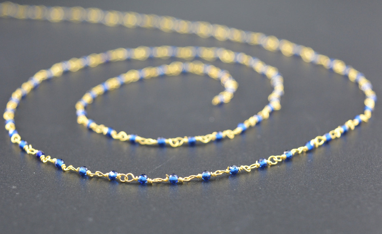 925 Silver Gold Rosary Chain with Onyx - 2mm #2