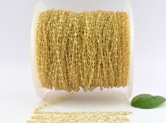 Quartz Rosary Chain - 925 Silver Gold, 2mm