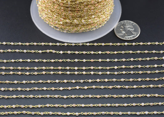 Quartz Rosary Chain - 925 Silver Gold, 2mm - view 3