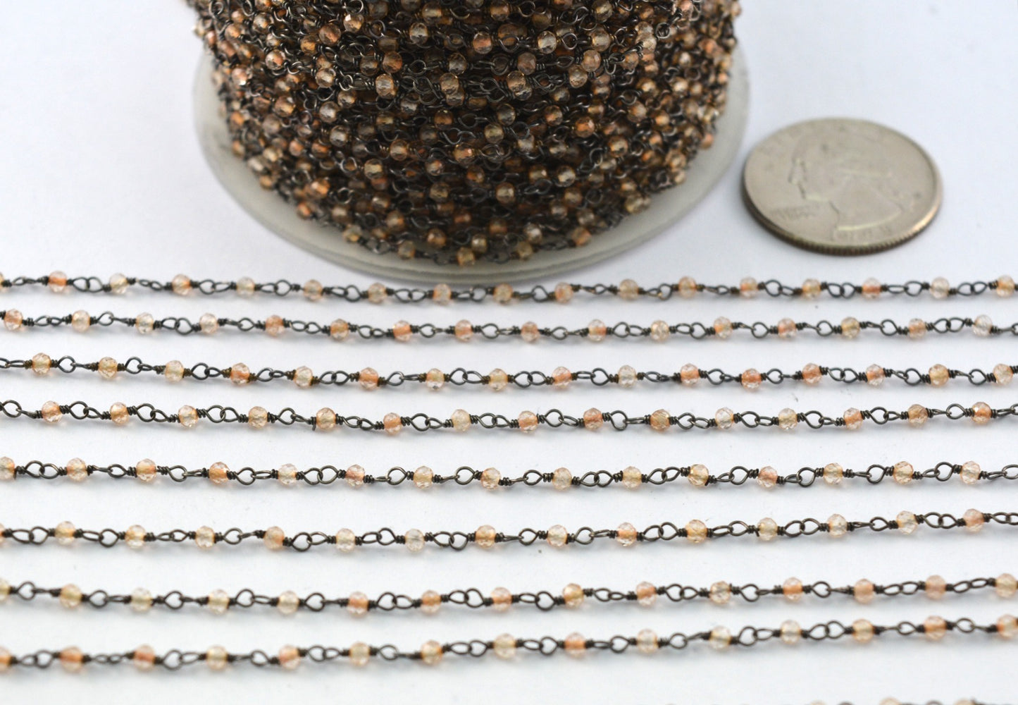 Quartz Rosary Chain - 925 Silver Gold, 2mm