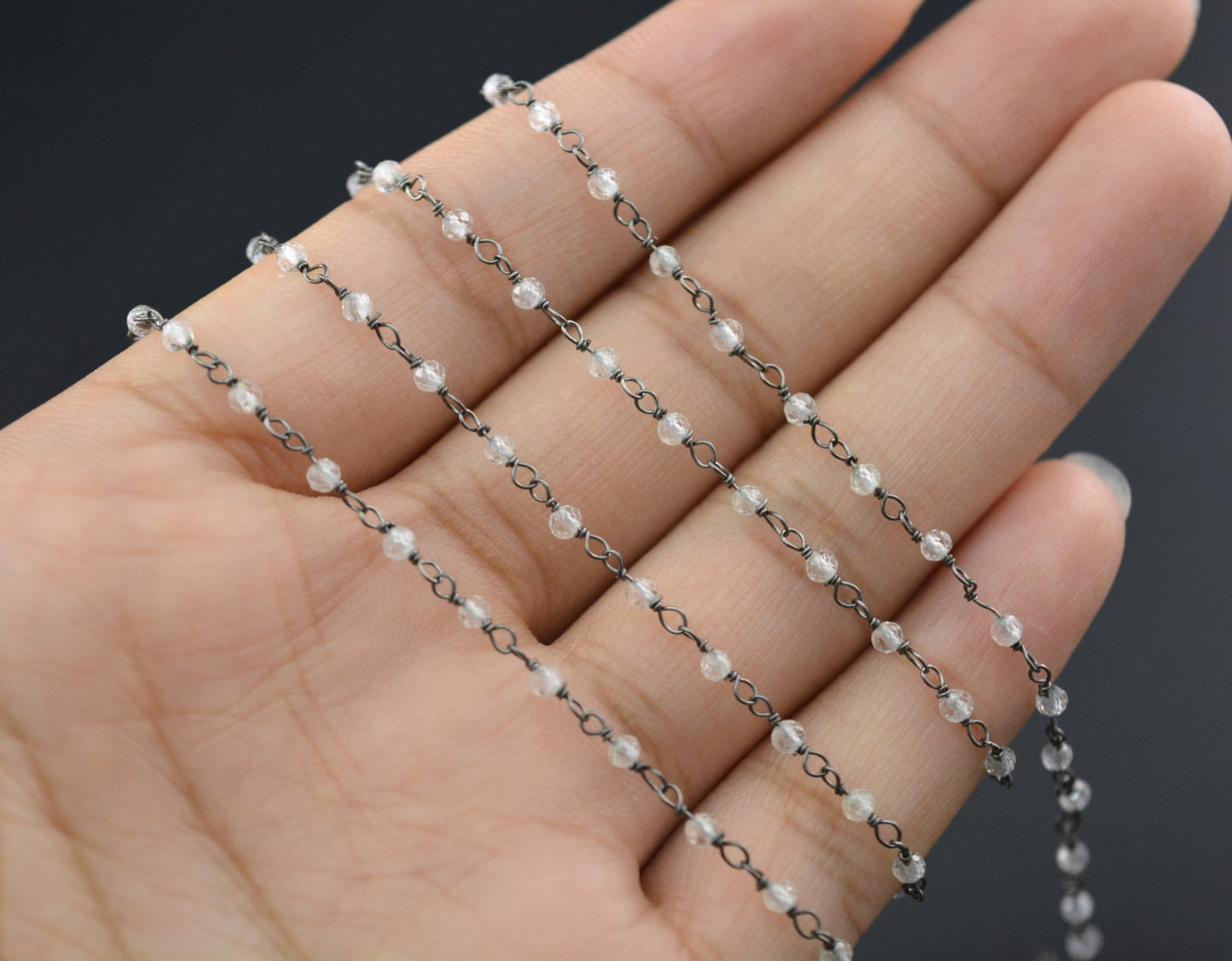 Trendy 925 Silver Gold Rosary Chain - Topaz 2mm