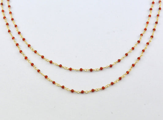 Carnelian Rosary Chain, 925 Sterling Silver, 2mm Faceted - view 3