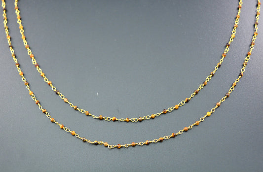 Tiger Eye Rosary Chain, 925 Sterling Silver, 2mm Faceted - view 3