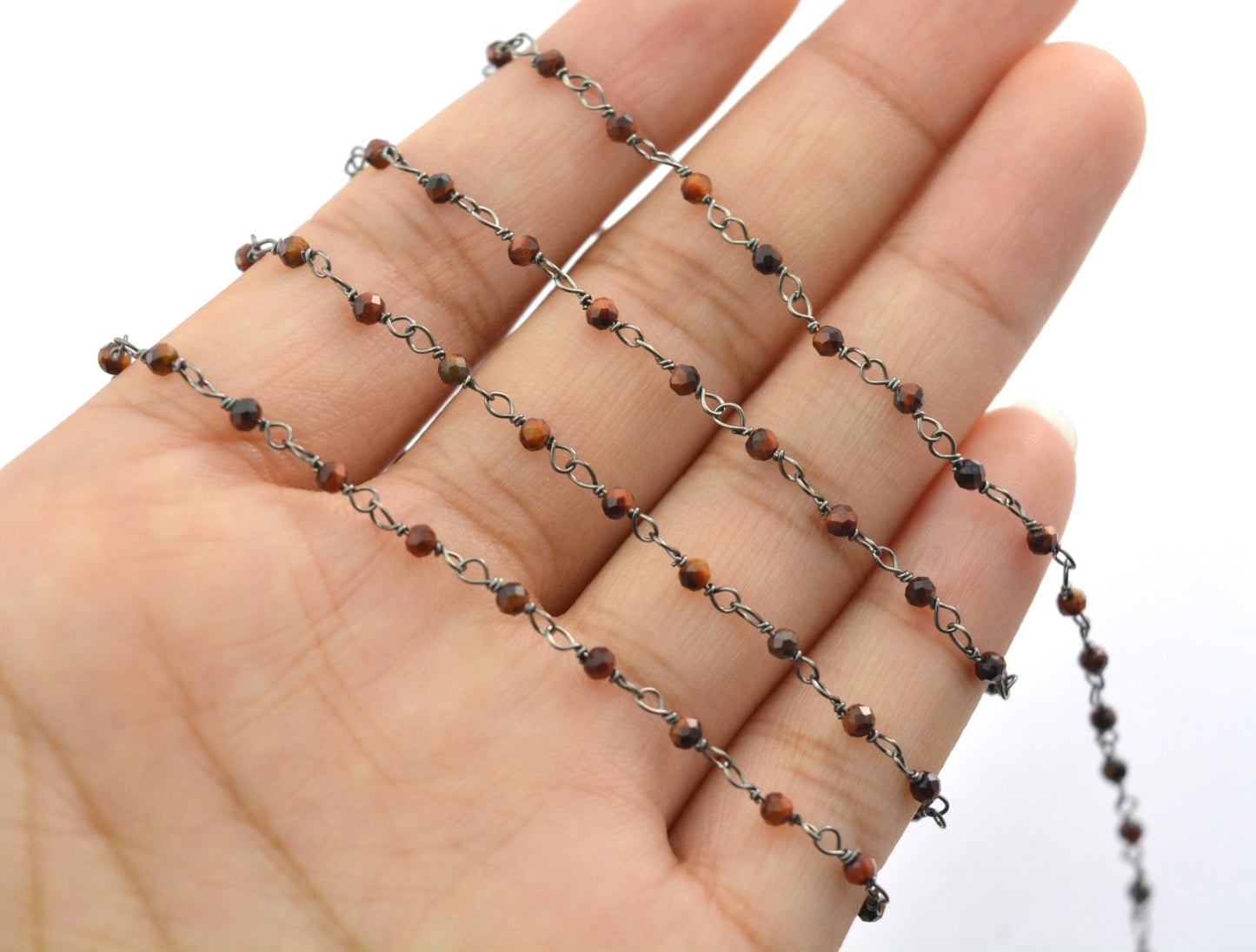 925 Silver Gold Rosary Chain with Stone - 2mm