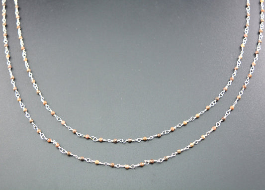 Camel Jade Rosary Chain, 925 Sterling Silver, 2mm Faceted - view 3