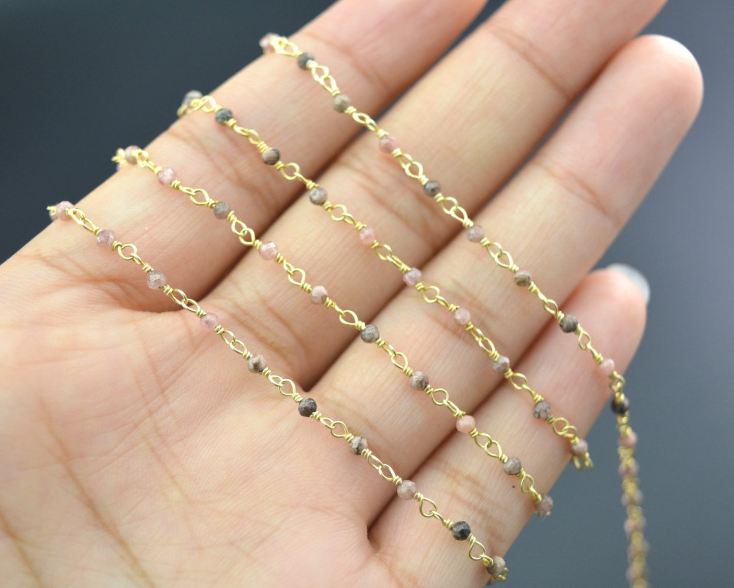 Charming 925 Silver Gold Rosary Chain - Jade 2mm