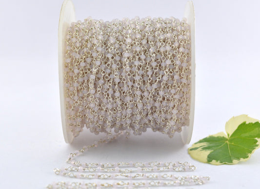 Charming Rosary Chain - Chalcedony 925 Silver Gold 2mm