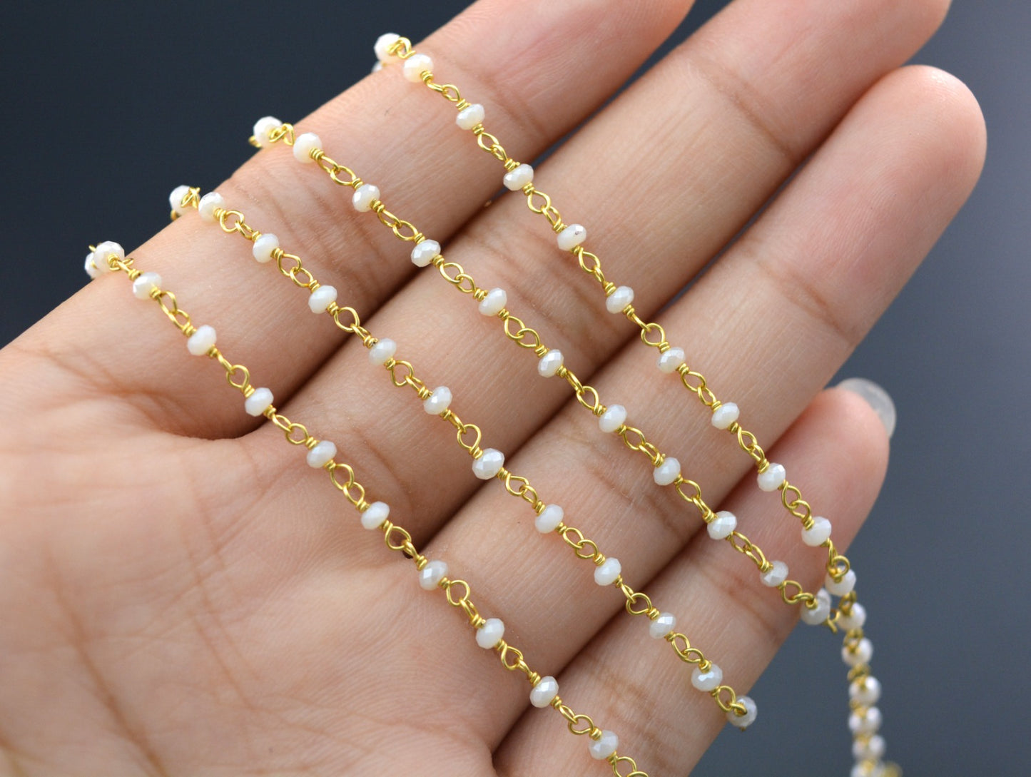 Beautiful Chalcedony Rosary Chain in 925 Silver Gold - 2mm