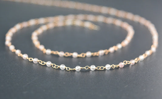 Strawberry Quartz Rosary Chain, 925 Sterling Silver, 2mm Faceted - view 3