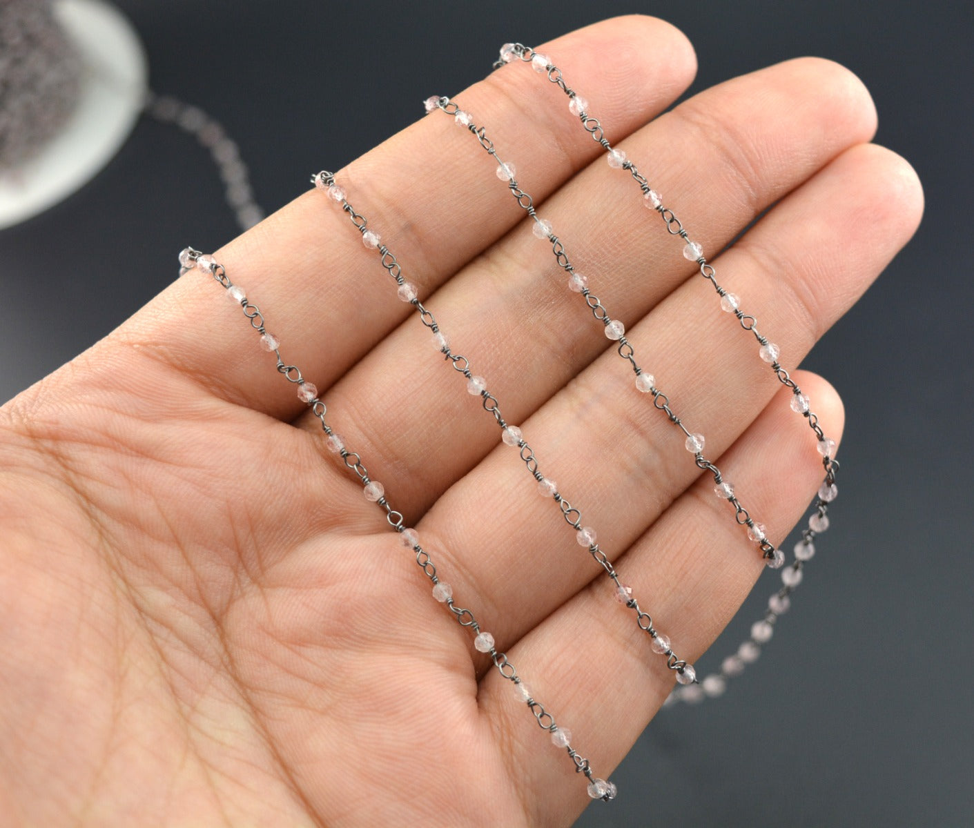 Stylish Rosary Chain - Quartz 925 Silver Gold 2mm