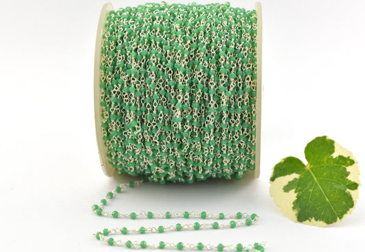 925 Gold Silver Rosary Chain with Chalcedony - 2mm