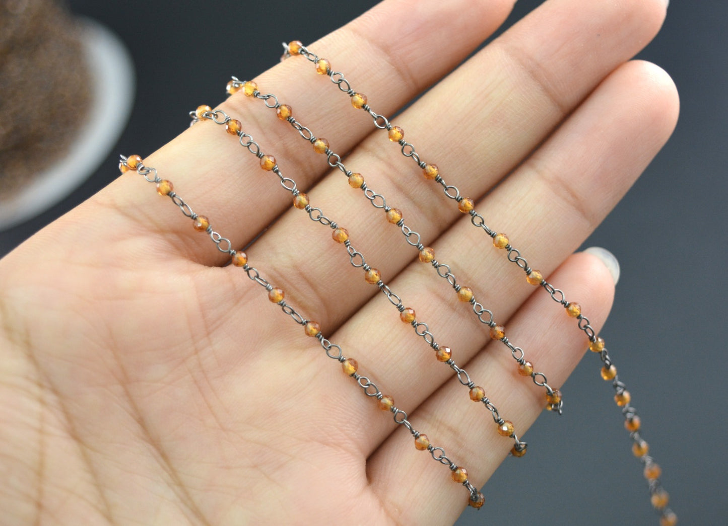 Stone Rosary Chain - 925 Silver Gold, 2mm