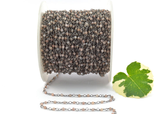 925 Silver Gold Rosary Chain with Moonstone - 2mm