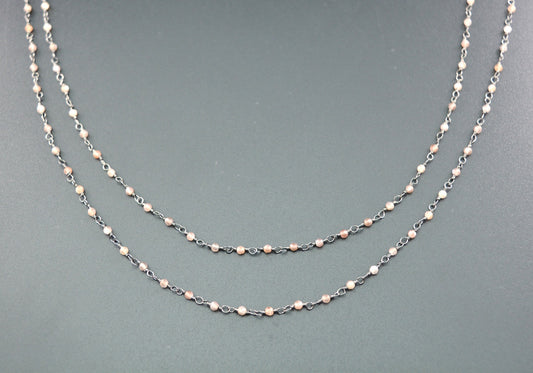 925 Silver Gold Rosary Chain with Moonstone - 2mm - view 3