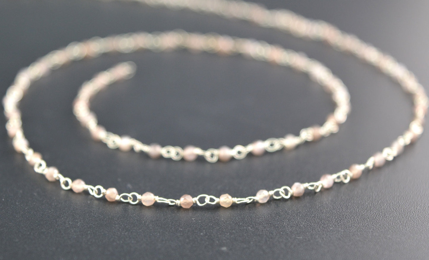 925 Silver Gold Rosary Chain with Moonstone - 2mm