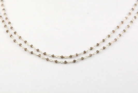Smoky Quartz Rosary Chain, 925 Sterling Silver, 2mm Faceted - view 3