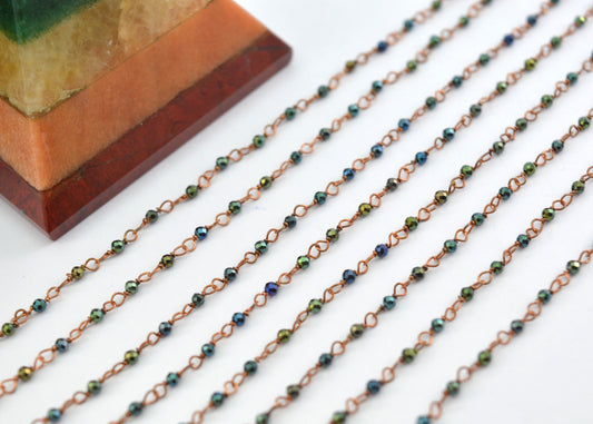 Mystic Green Rosary Chain, 925 Sterling Silver, 2mm Faceted - view 3