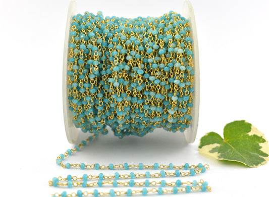 Amazonite Rosary Chain - 925 Silver Gold, 2mm