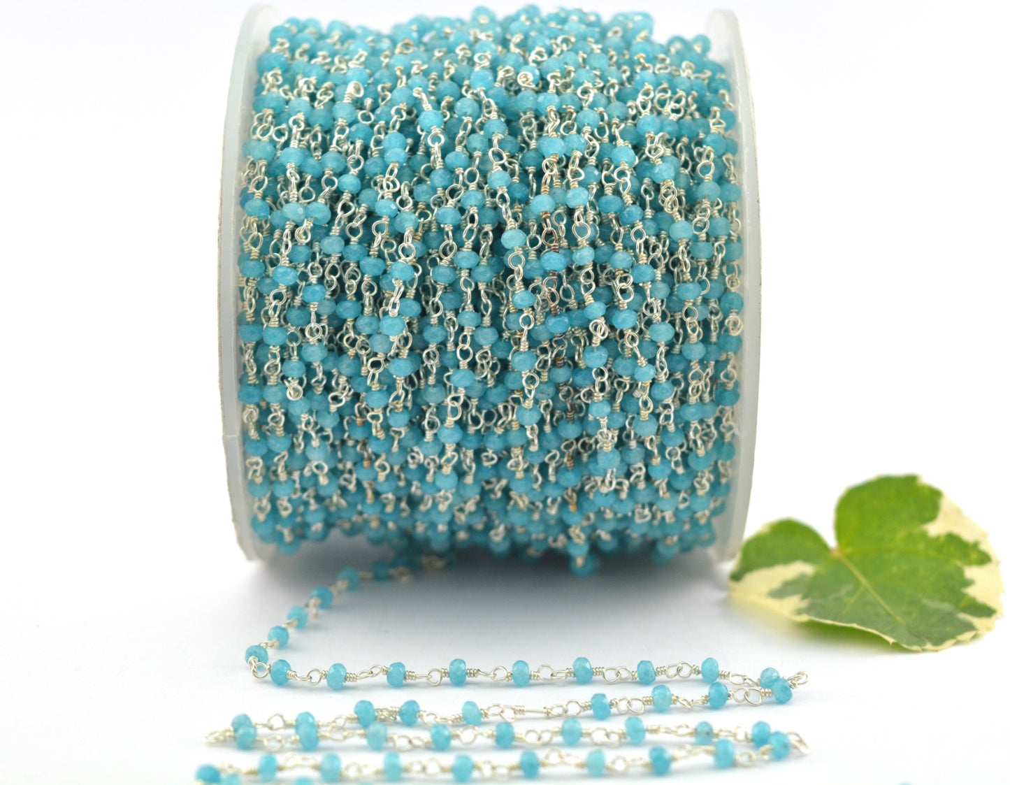 Amazonite Rosary Chain - 925 Silver Gold, 2mm