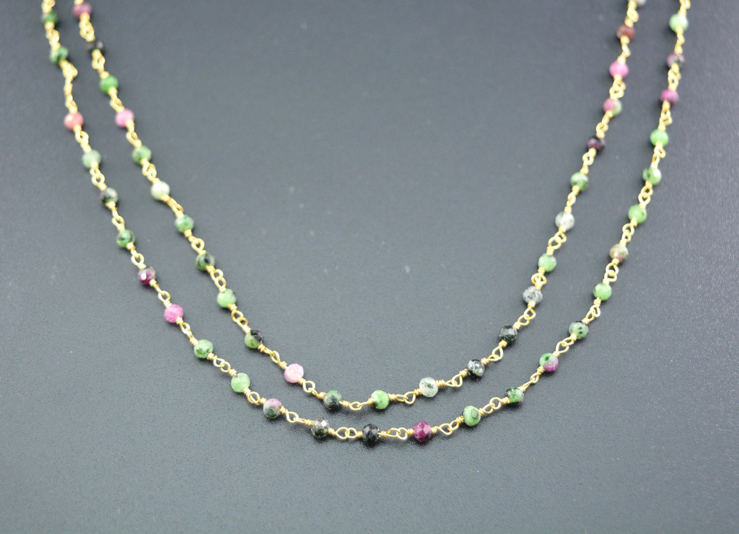 Artisan 925 Silver Gold Rosary Chain - Zoisite 2mm