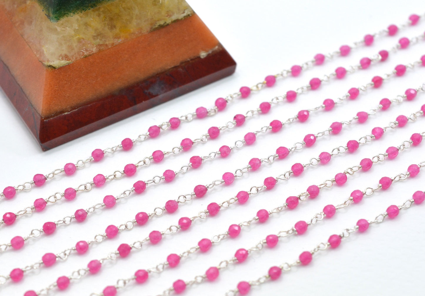 925 Silver Gold Rosary Chain with Jade - 2mm