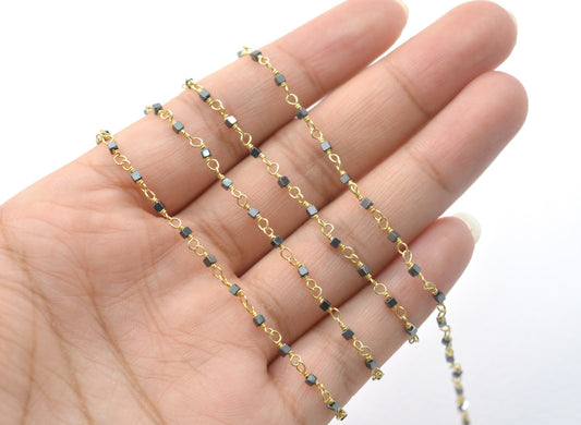 925 Silver Gold Rosary Chain with Hematite - 2mm #2 - view 3