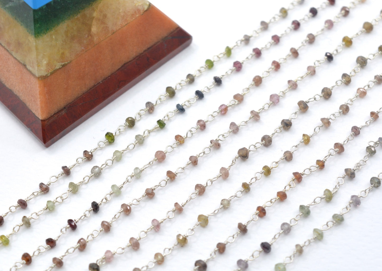 Vintage Rosary Chain - Sapphire 925 Silver Gold 2mm