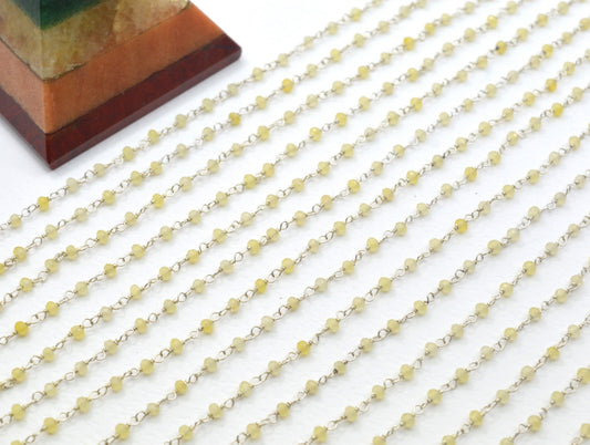 Yellow Jade Rosary Chain, 925 Sterling Silver, 2mm Faceted - view 3