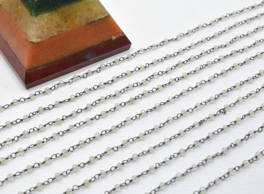 Green Jade Rosary Chain, 925 Sterling Silver, 2mm Faceted - view 3