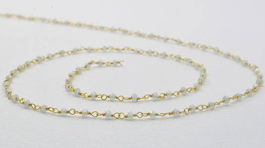 Aqua Chalcedony Rosary Chain, 925 Sterling Silver, 2mm Faceted - view 3
