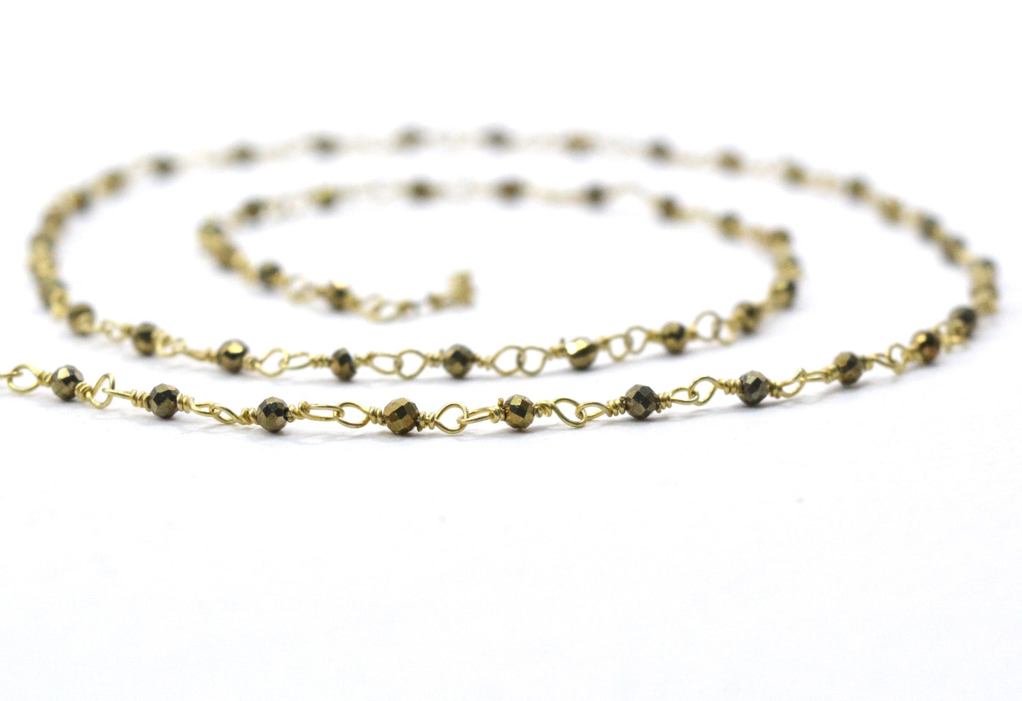 Pyrite Rosary Chain - 925 Silver Gold, 2mm