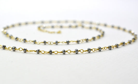 Pyrite Chalcedony Rosary Chain, 925 Sterling Silver, 2mm Faceted - view 3