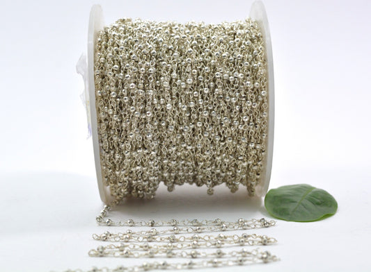 925 Gold Silver Rosary Chain with Pyrite - 2mm