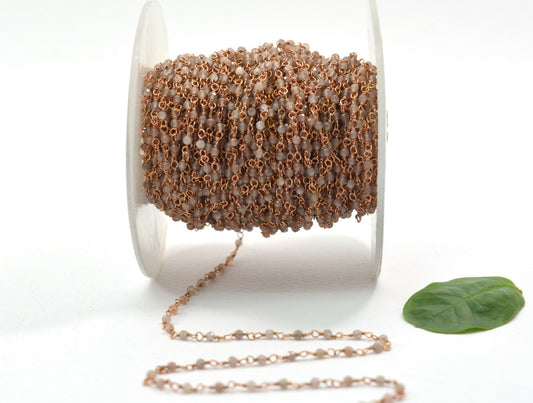 Graceful 925 Silver Gold Rosary Chain - Moonstone 2mm